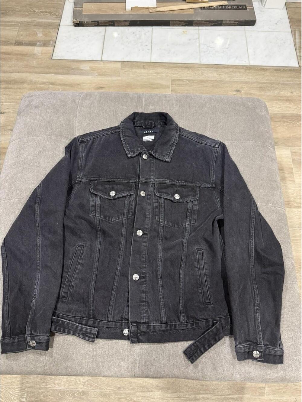 Ksubi Mens 2XL "Beaten Up Black" Denim Distressed Classic Jacket Travis Scott